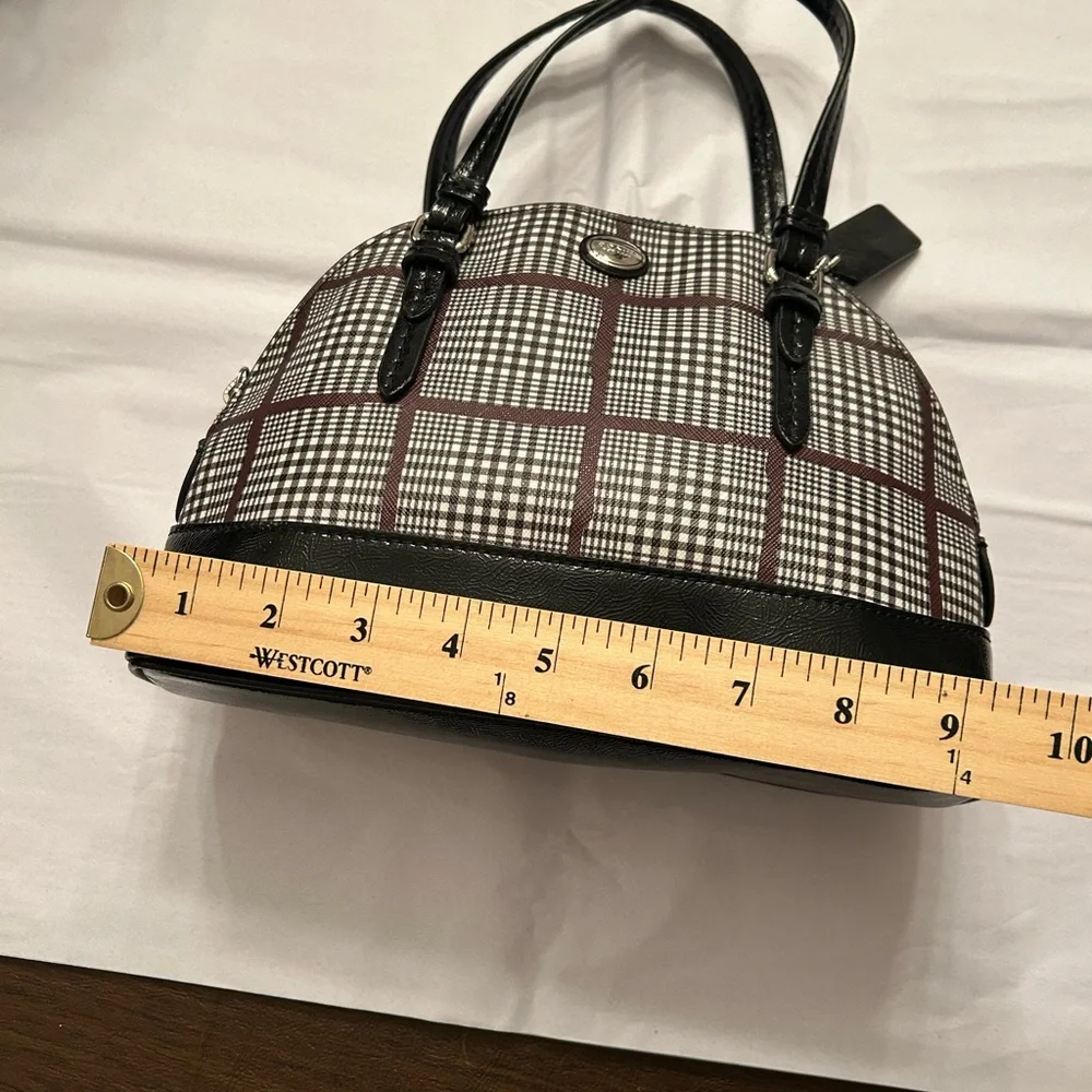 Coach Black & White Plaid Satchel with Burgundy Grid